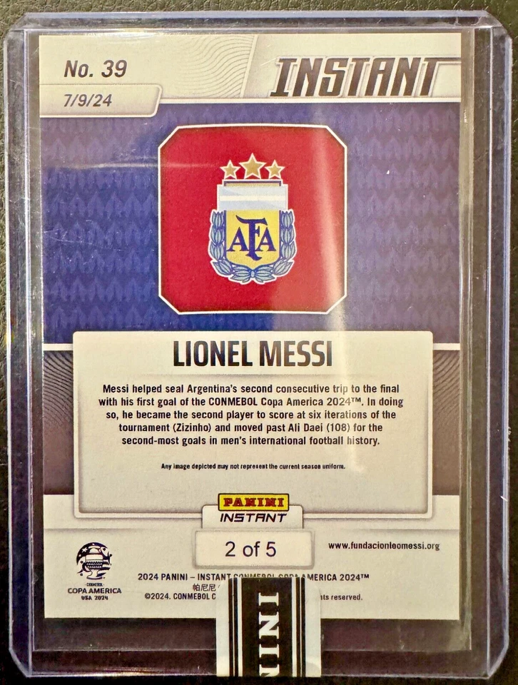 2024 Panini Instant Copa America 2024 No39 Лионель Месси красный и синий /5 - Изображение 2 из 2