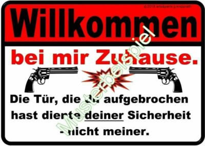 DINA5 Schild Freche Sprüche Motiv 4 Revolver Pistole Munition