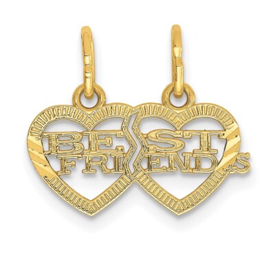 14k Yellow Gold Double Heart BEST FRIENDS Break-apart Charm Pendant For Womens