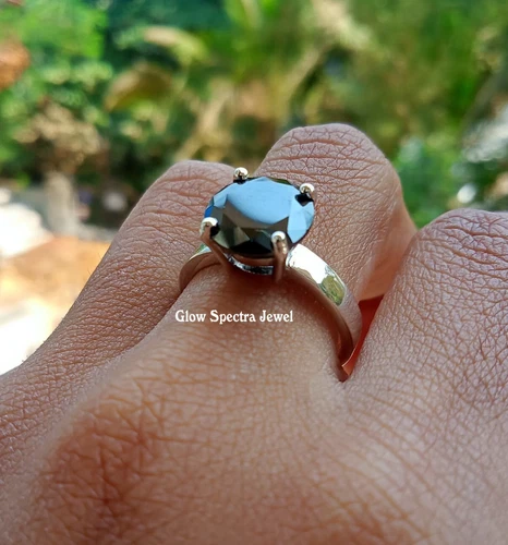 5CT Round Large Simulated Black Diamond Solitaire Ring 925 Silver Gold Plated