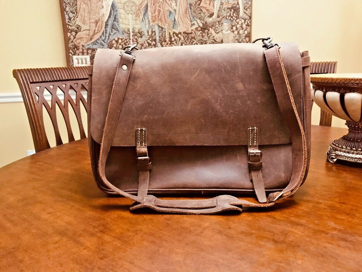J CREW Artisan Rustic Burnished Leather Briefcase / Messenger Bag / Satchel