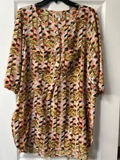 Fig And Flower Tunic Top Size 1X Floral 3/4 Sleeve Blouse