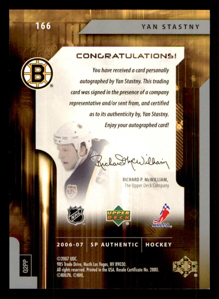 2006-07 SP Authentic #166 Yan Stastny AU RC /999 (ref 240173) - Image 2 of 2