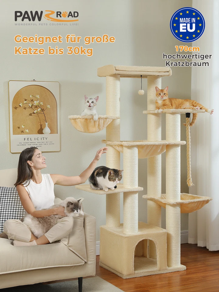 PAWZ Road Kratzbaum XXL Große Katzen 170 cm Katzenbaum  11cm Stämme Maine Coon  - Bild 2 von 3