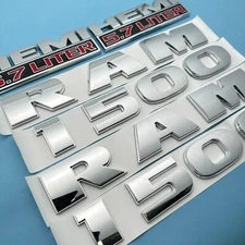 4PCS Set Door Emblems Letters Badges Fit For RAM 1500 HEMI 5.7LITER Model Chrome