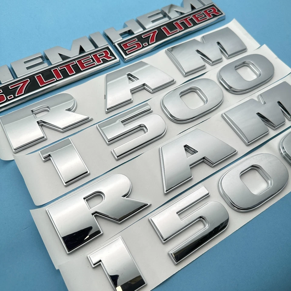 For RAM 1500 Door Side Fender 5.7 Liter HEMI Emblems Badge Set Chrome 2013-2018 - Image 2 of 4