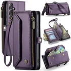Purple Luxury Wallet Case with Card Slots & RFID Block For Galaxy S24