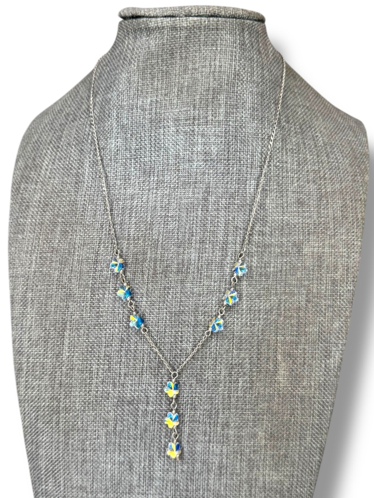 Sterling Silver Aurora Borealis Crystal Y Necklace 16.25