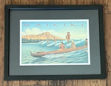 Kerne Erickson "Waikiki Los Angeles Steamship Co" Print Framed & Matted 17”x13”