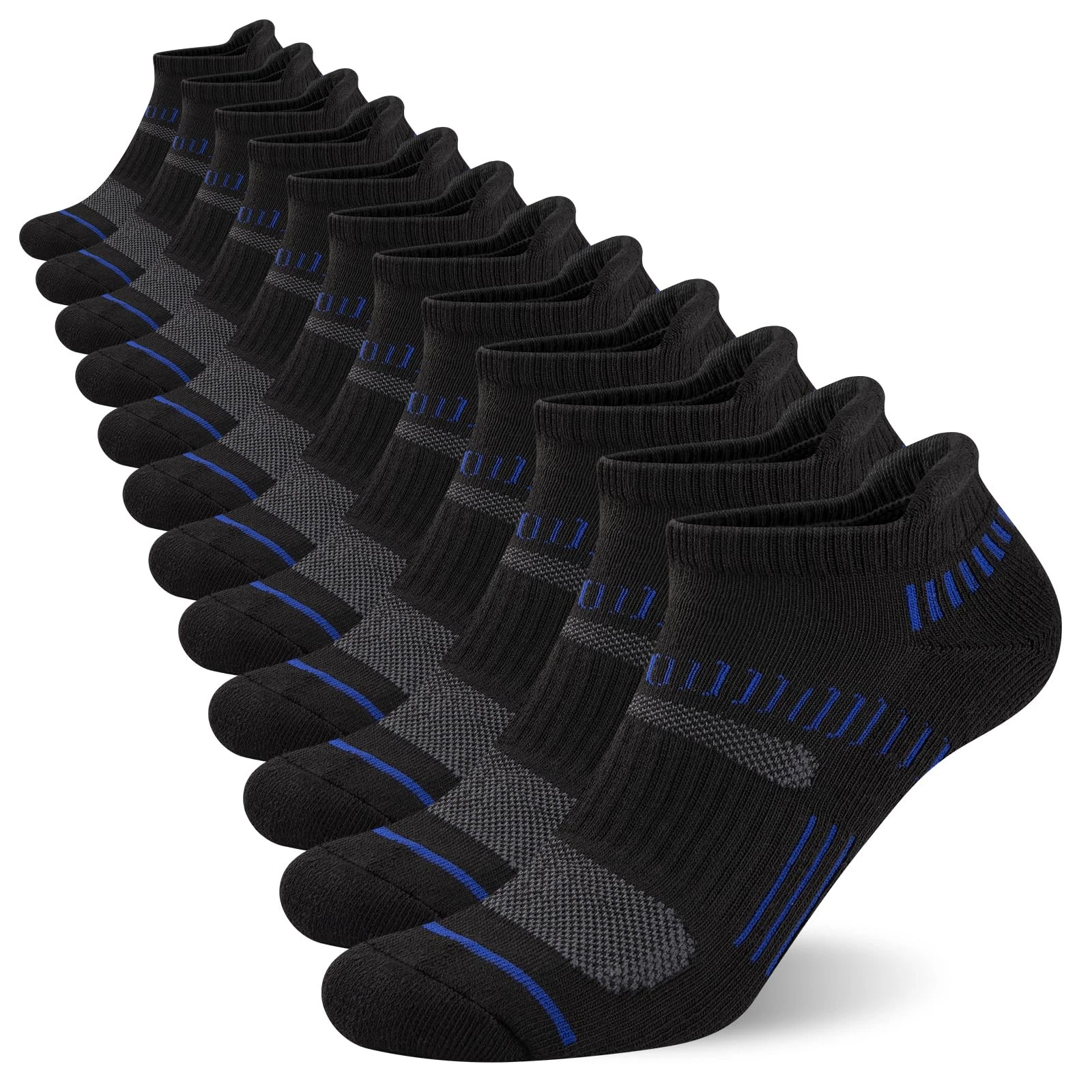 Ankle Socks 6 Pairs Cushioned Low Cut Breathable Black