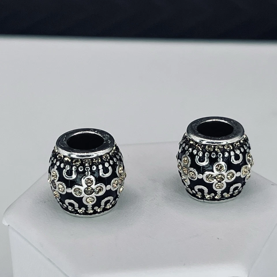 Brighton Blessed Cross Floral Barrel Bead Pair Champagne Crystal Silver-Tone - Image 4 of 4