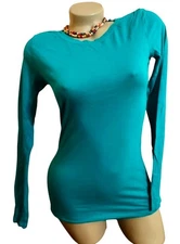 JUNIORS SUPER SOFT IN GORGEOUS TURQUOISE LONG SLEEVES SEXY FITTED T-SHIRT SZ S/M