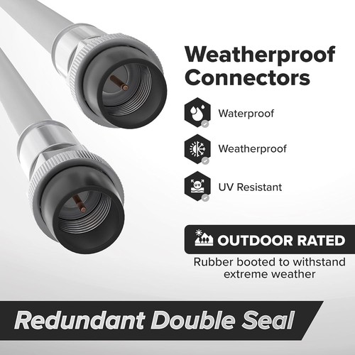 75' RG6 Coaxial Cable - Weatherproof Indoor/Outdoor Use, High-Speed Connectivity - Picture 5 of 11
