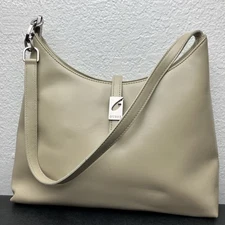 GUESS Beige Faux Leather Shoulder Bag Purse Silver Logo Hardware Minimalist
