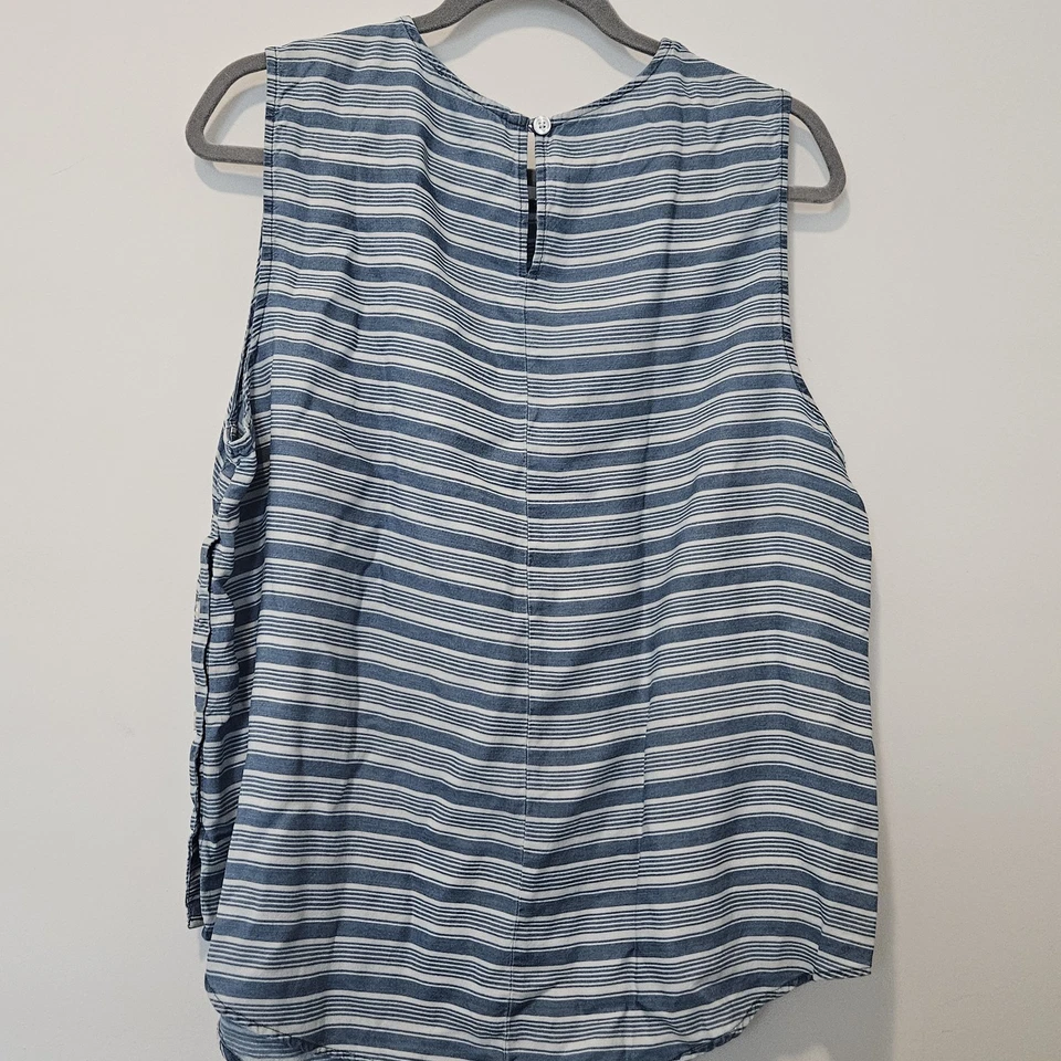 Camiseta sin mangas Sharagano azul y blanco a rayas sin mangas con botones laterales para mujer XL Foto 4 de 4