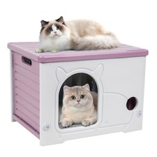 Plastic Cat House for Indoor Outdoor, Weatherproof Outside Cat House for Fera...