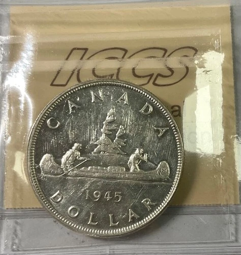 1945 Canada Silver Dollar ICCS graded MS60 nice lustrous coin XXF059