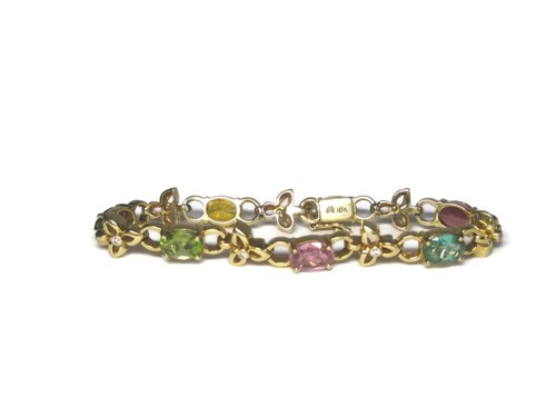 Estate 21 Grams 18K Tourmaline Peridot Sapphire and Diamond Bracelet 6.5 Inches