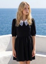 Forever 21 Women's S Black/White Floral A-Line Short Dress Collared Zip Lined