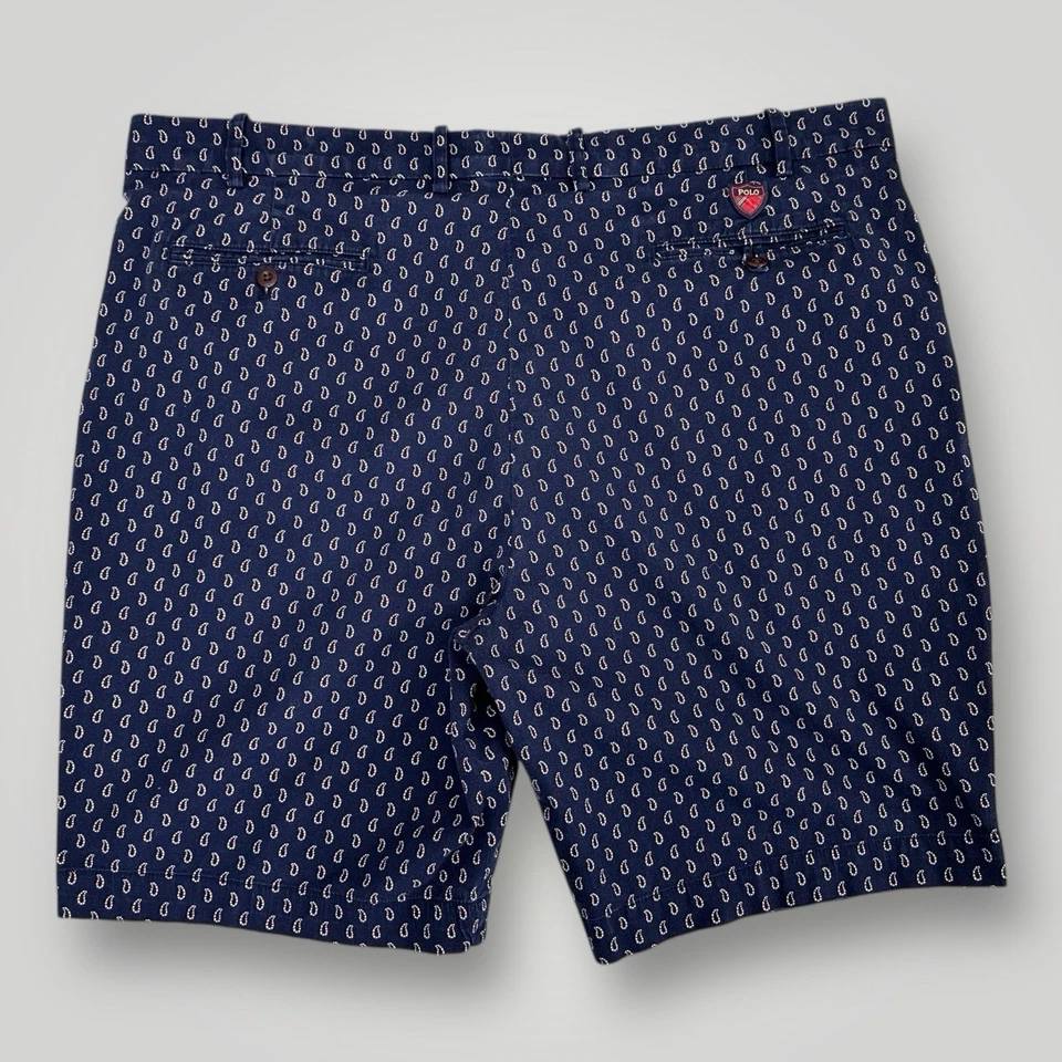 Pantalones Cortos Polo Golf Ralph Lauren Estampado Completo Hombres 40x10 Azul Paisley Sarga Elastizada Foto 2 de 4