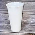 Hazel Atlas Line Design White Milk Glass Vase w Ruffle Top 6 3/4 inches tall