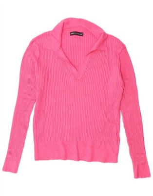 Marks & Spencer Womens Polo Neck Jumper Sweater UK 12 Medium Pink Viscose IM03