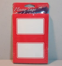 Name Badge Tags or Labels - Paper Art - Bright RED self stick