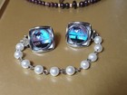 Vtg Antique Sweater Clip Genuine Real Butterfly Wing Palm Trees Pearls — photo 2