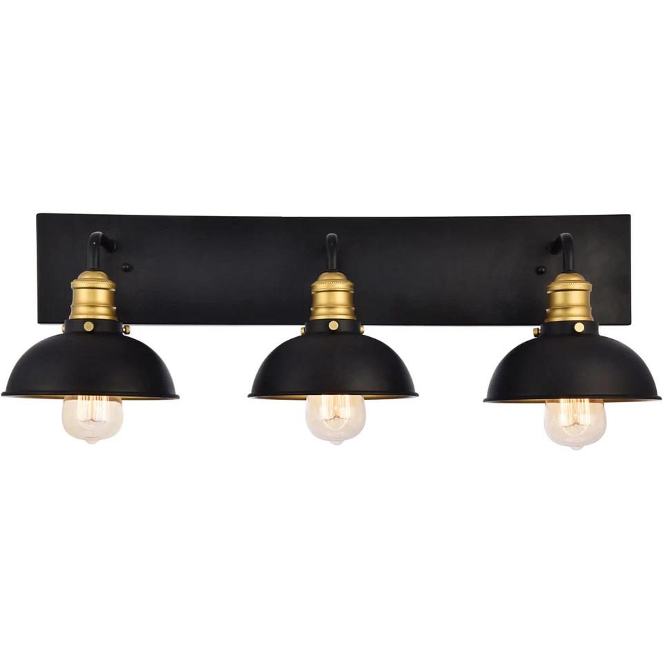 Wall Sconce Black and Brass Vanity Farmhouse Kitchen Bedroom 3 Light Fixture 27" - Image 3 of 4