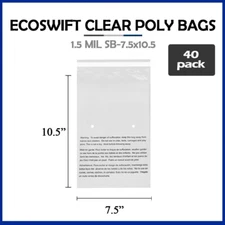 40 7.5x10.5 EcoSwift Self Seal Suffocation Warning Clear Poly Bags Free Shipping