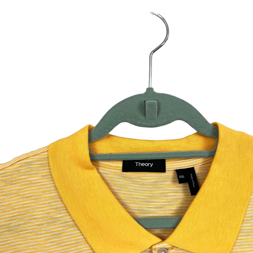 Theory Bron D Polo Shirt Striped Marigold Yellow Short Sleeve Men Size XXL - Image 3 of 4
