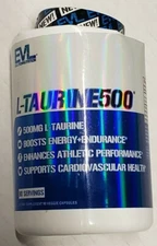 Evlution Nutrition - L-TAURINE 500 - 90 Veg Caps - 30 Servs - DENT - Exp 10/2026