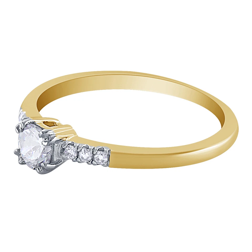 Anillo de compromiso de diamantes naturales redondos de 0,30 quilates de oro amarillo de 10 quilates para mujer Foto 4 de 4