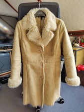 Savannah Real Sheepskin Suede Coat - Size 12 - Leather - Beige