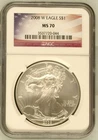 2008 W BURNISHED SILVER EAGLE NGC MS70 EARLY RELEASES RED FLAG LABEL