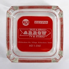 Vintage Marketing Glass Ashtray MCM Arrow TV & Stereo Richardson TX