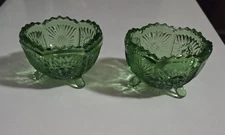 Indiana Glass  Salt Cellar~ Footed Daisy Pattern~ Green~Vintage~   