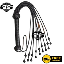 Premium Cowhide Leather Flogger | 9 Thick Falls | Strong Thuddy Impact | Black