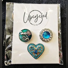 Snap Charm 3 Piece Interchangeable Set - Blue, Silver & Rhinestone Snap Charms