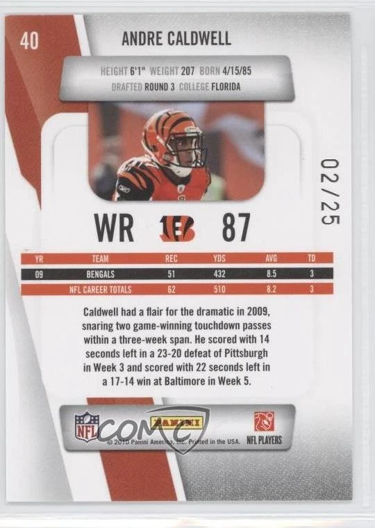 2010 Playoff Prestige Xtra Points Green /25 Andre Caldwell #40 - Image 2 of 2