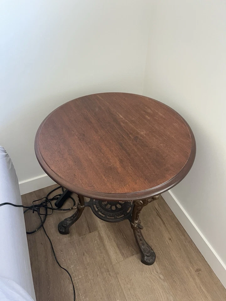 Antique English Britannia Cast Iron Table With Wood Top - Image 4 of 4