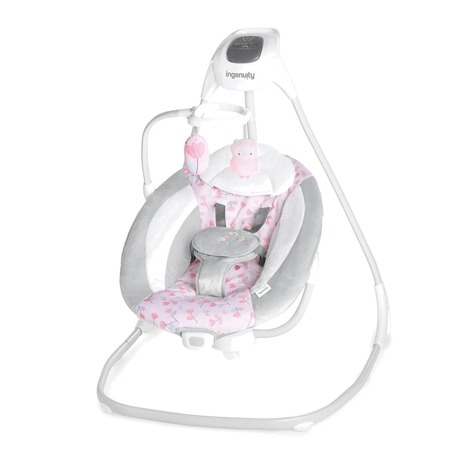 Luxury Compact 6-Speed Baby Swing with Vibrations & Nature Sounds, Pink Cassidy