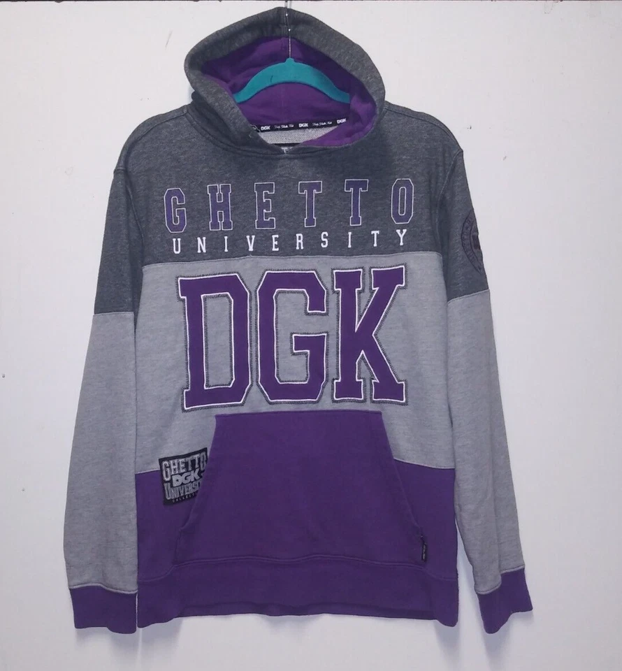 DGK Dirty Ghetto Niños Sudadera con Capucha Universitaria Para Hombres M Bloque de Color Gris Púrpura Forrado de Felpa Foto 2 de 4