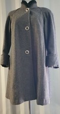 Vtg Jofeld Gray Wool Sz S Swing Coat Jacket Velvet Collar W/detail Silver/black