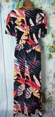 LADIES ROMAN DRESS SIZE 20, Black Tropical Palm Shirred Waist Maxi Dress - Picture 6 of 13
