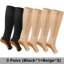 Copper Zipper Compression Socks Leg Support Stockings Zip Up Men Women 20-30mmHg