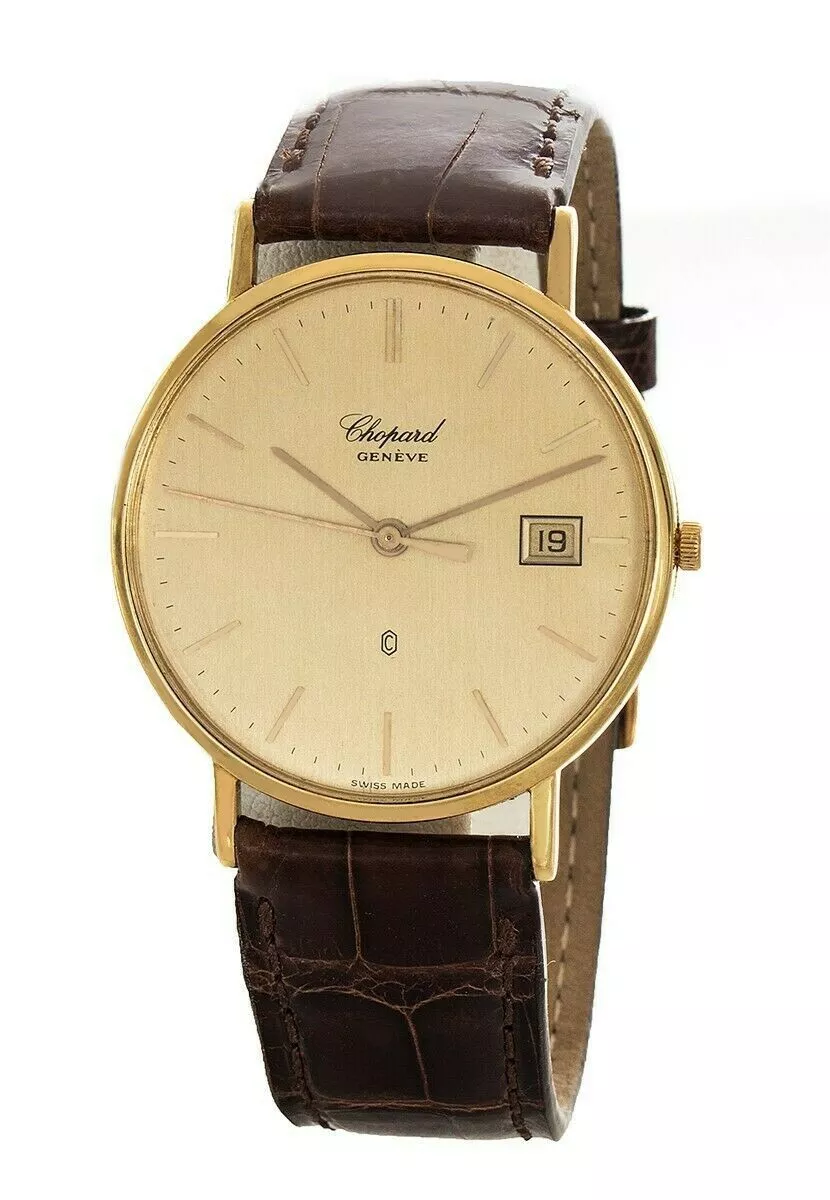 Chopard 18k Gold Champagne Dial Brown Alligator Leather Band
