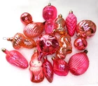15 Vintage Ukrainian Glass Christmas Ornaments Xmas Tree Decorations RedPink Set