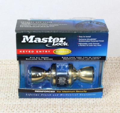 MASTER LOCK KEYED ENTRY REINFORCED DOOR HANDLE HARDWARE BRIGHT BRASS NIB TPRO103