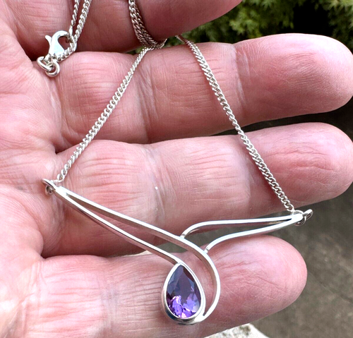 Art Nouveau - Vintage Amethyst and Sterling Silver Bar Necklace - 925 - Picture 12 of 24